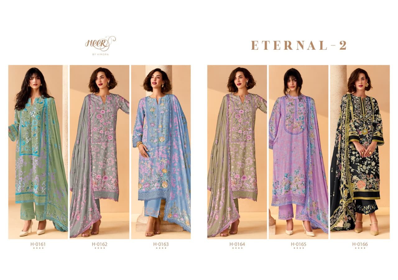 Kimora Eternal - 2Muslin Resham Embroidery Suit - 6 Designs @ ₹2175 | Chinnon Scallop Dupatta