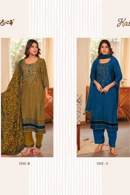 Jay Vijay Kassira Bemberg Silk Mirror Work Suit - 4 Designs @ ₹2490 | Digital Print Lace Muslin Dupatta