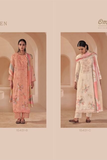 Omtex Afseen Muslin Silk Embroidery Suit - 4 Designs @ ₹1695 | Digital Print Lace Patch Work