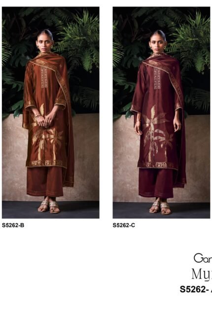 Ganga Muren 5262 Viscose Silk Jacquard Embroidery Suit - 4 Designs @ ₹2165 | Hand Work Jari Lace Border