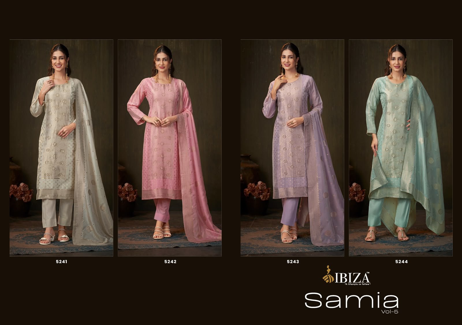 Ibiza Samia-5 Bangalori Silk Jacquard Handwork Suit - 4 Designs @ ₹1895 | Pure Jacquard Santoon Bottom
