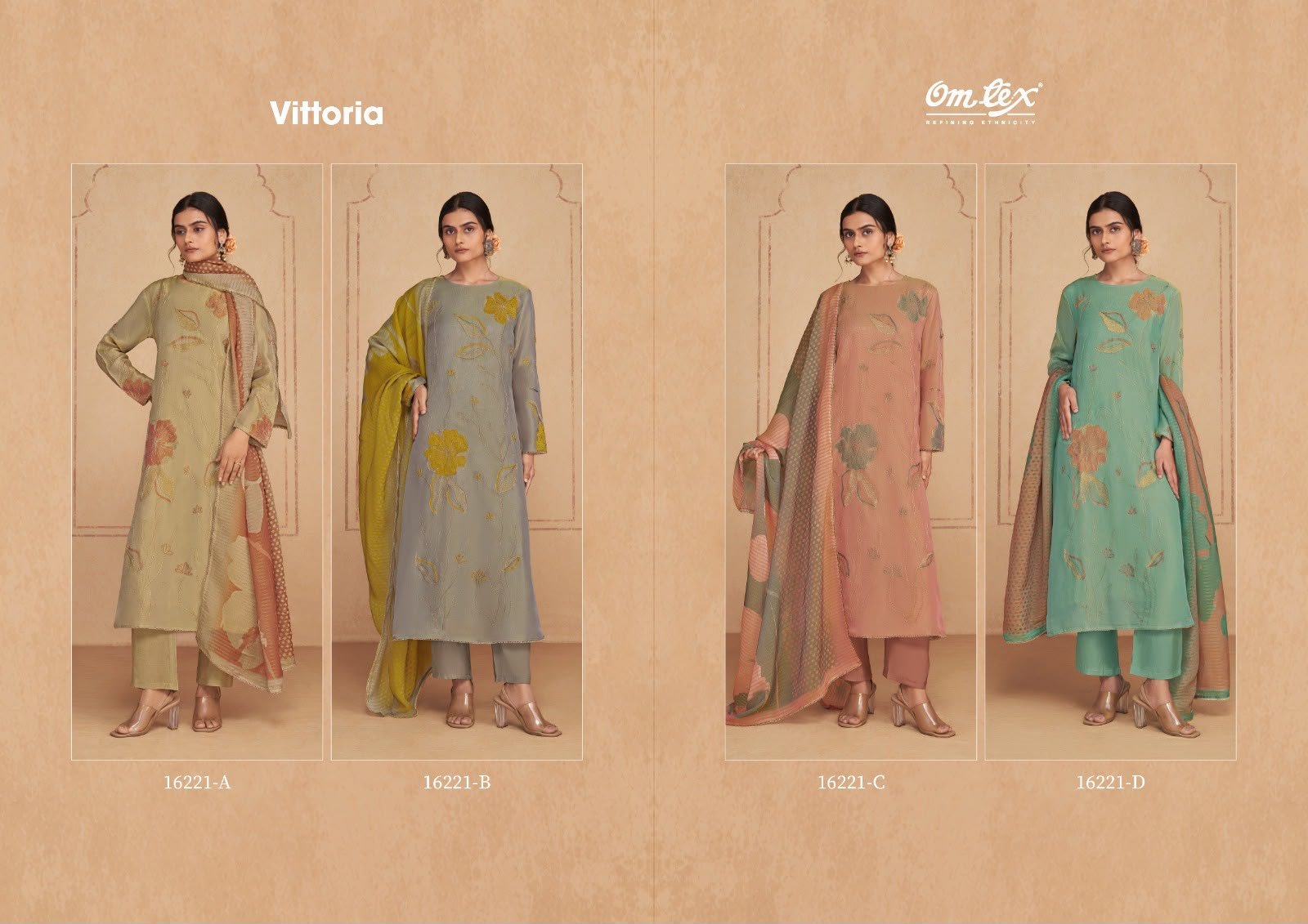 Omtex Vittoria Silk Tissue Satin Embroidery Suit