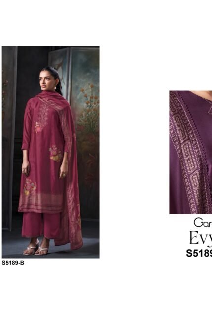 Ganga Evyra 5189  Bemberg Russian Silk Printed Suit - 4 Designs @ ₹2230 | Schiffli Lace Work