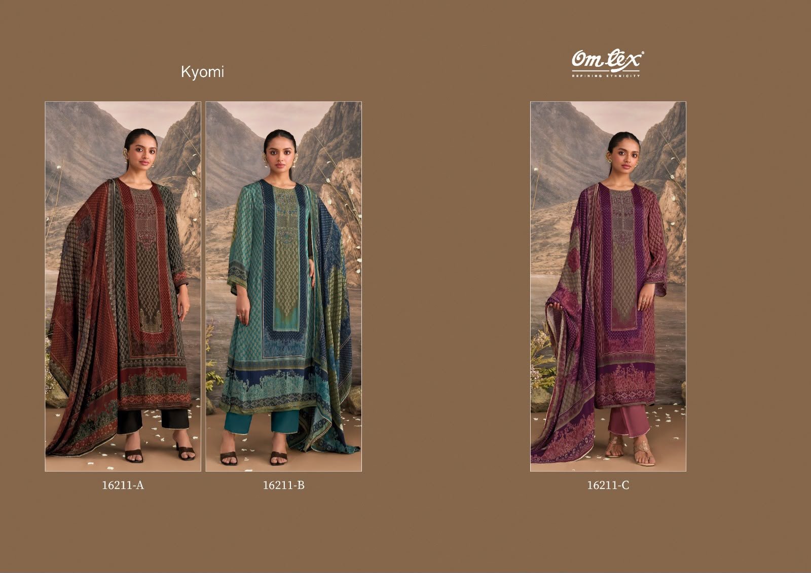 Omtex Kyomi Rumi Silk Chiffon Suit - 3 Designs @ ₹2695 | Embroidery Patch Work