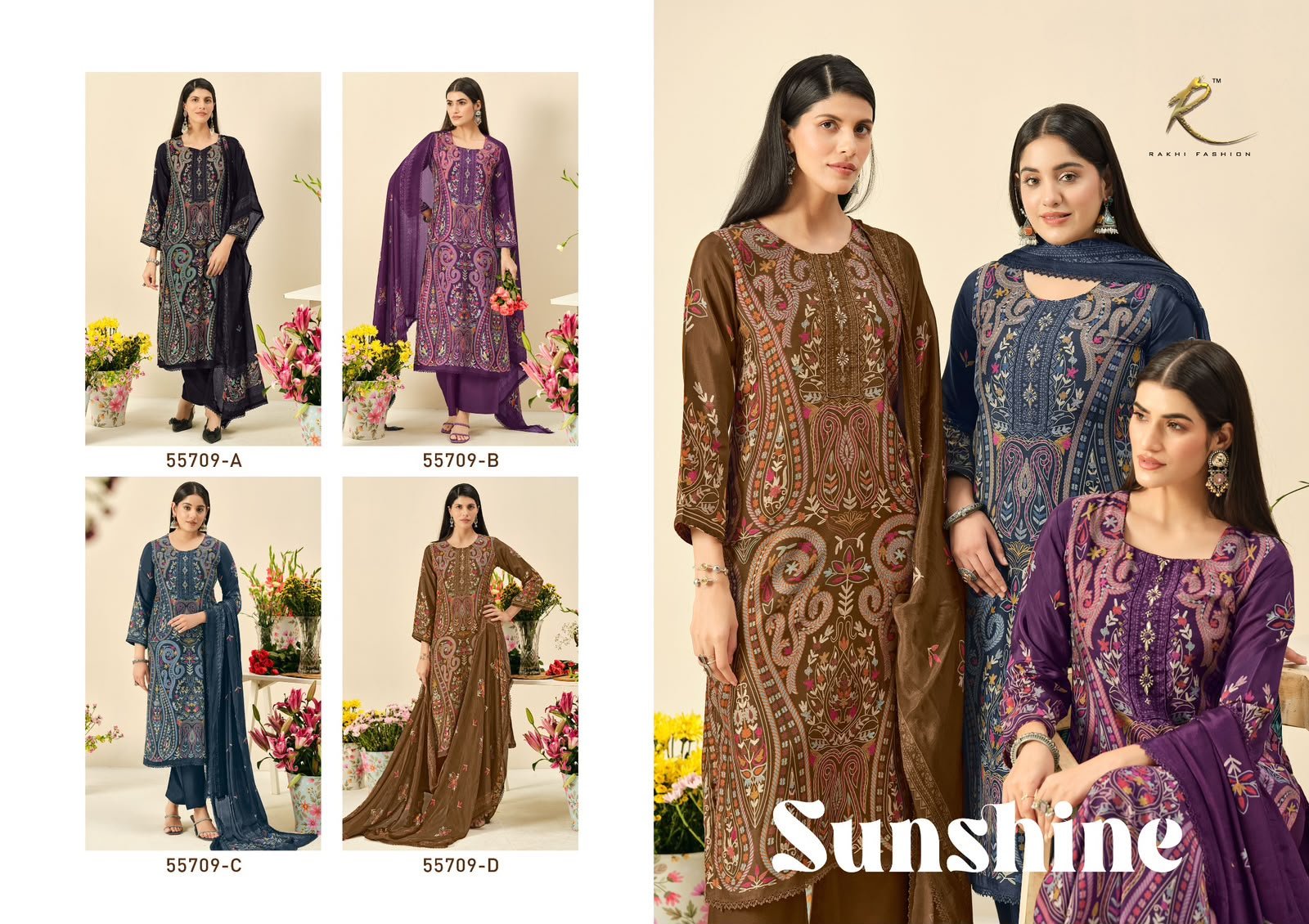 Rakhi Sunshine Bemberg Modal Printed Suit - 4 Designs @ ₹2295 | Hand Work & Laces