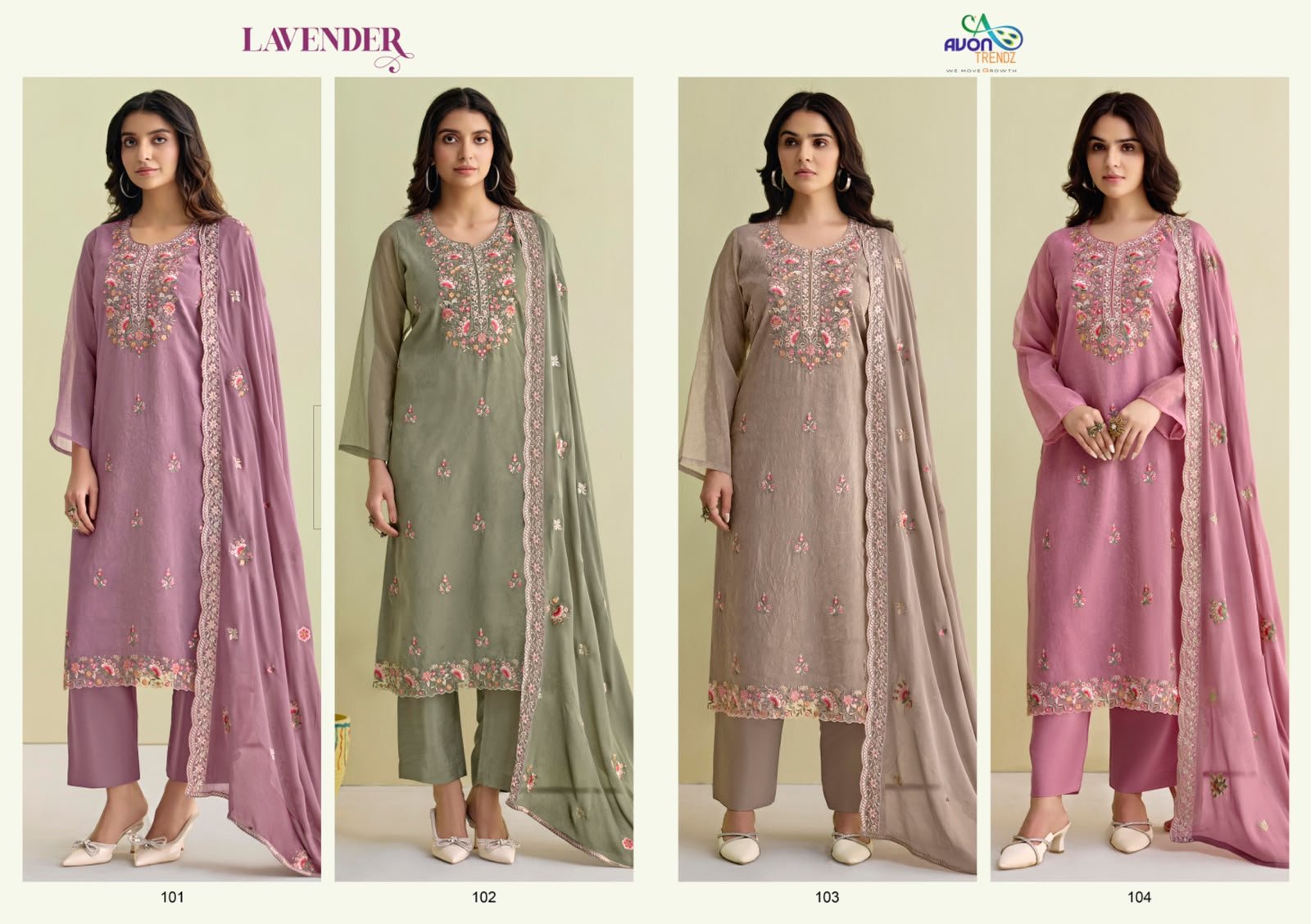Avon Lavender Simmer Silk Parsi Ghara Suit - 4 Designs @ ₹1895 | Chinnon Dupatta