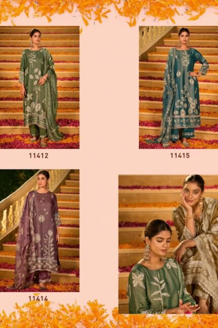 Jay Vijay Gulzaar Gali Organza Jacquard Printed Suit - 6 Designs @ ₹2685 | Tissue Zari