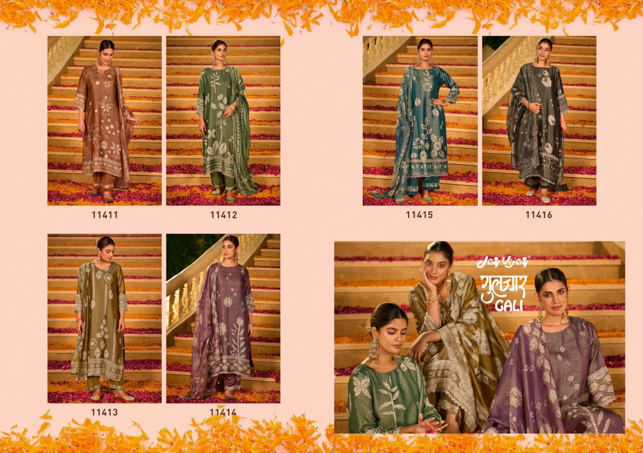 Jay Vijay Gulzaar Gali Organza Jacquard Printed Suit - 6 Designs @ ₹2685 | Tissue Zari