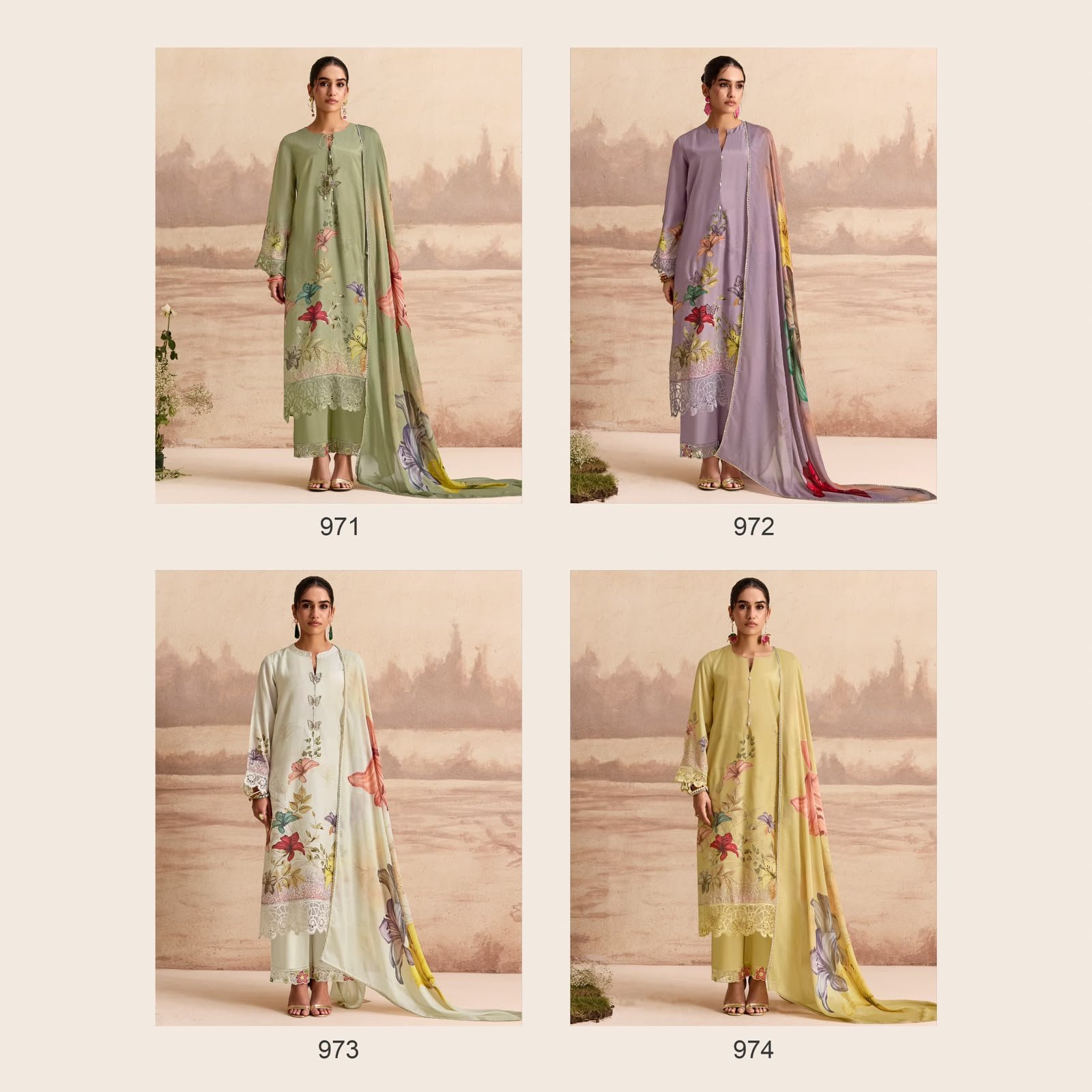 Kimora Sohni Sandalwood Muslin Butterfly Embroidered Suit - 4 Designs @ ₹2050 | Kimora