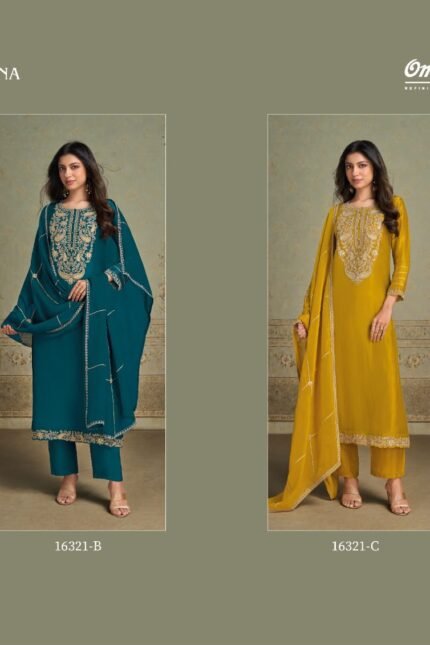 Omtex Liliana Silk Touch Embroidered Suit with Organza Dupatta