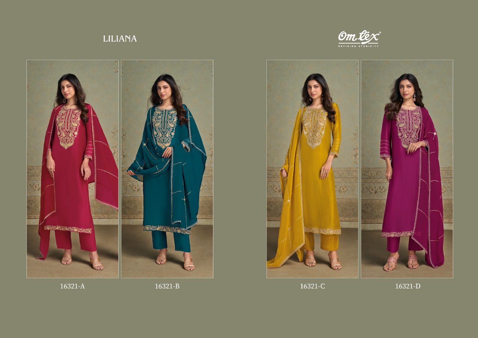 Omtex Liliana Silk Touch Embroidered Suit with Organza Dupatta