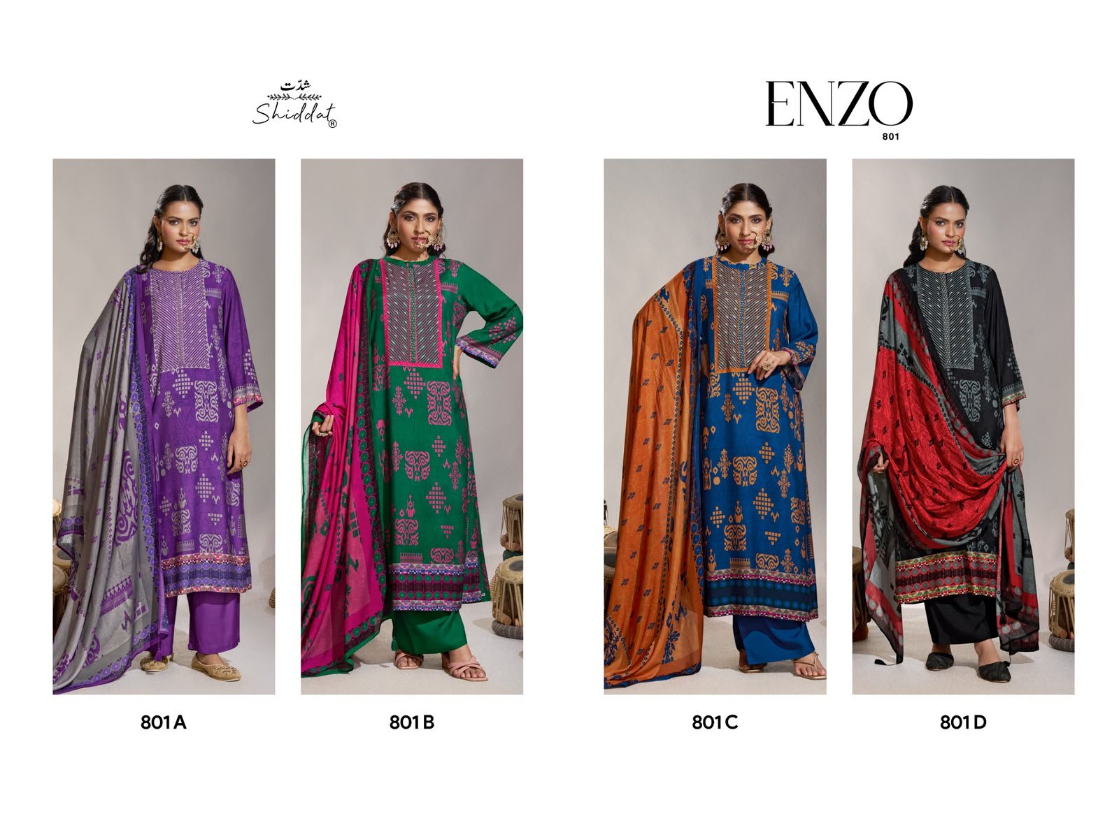 Shiddat Enzo 801 Digital Printed Viscose Muslin Mirror Work Suit