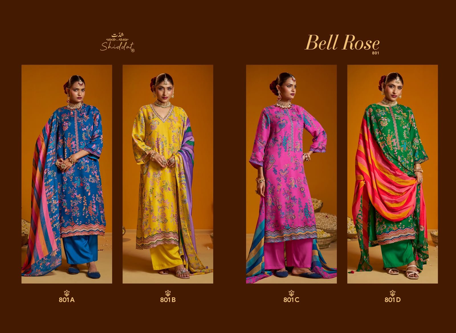 Shiddat Bell Rose 501 Digital Printed Viscose Organza Twill Suit