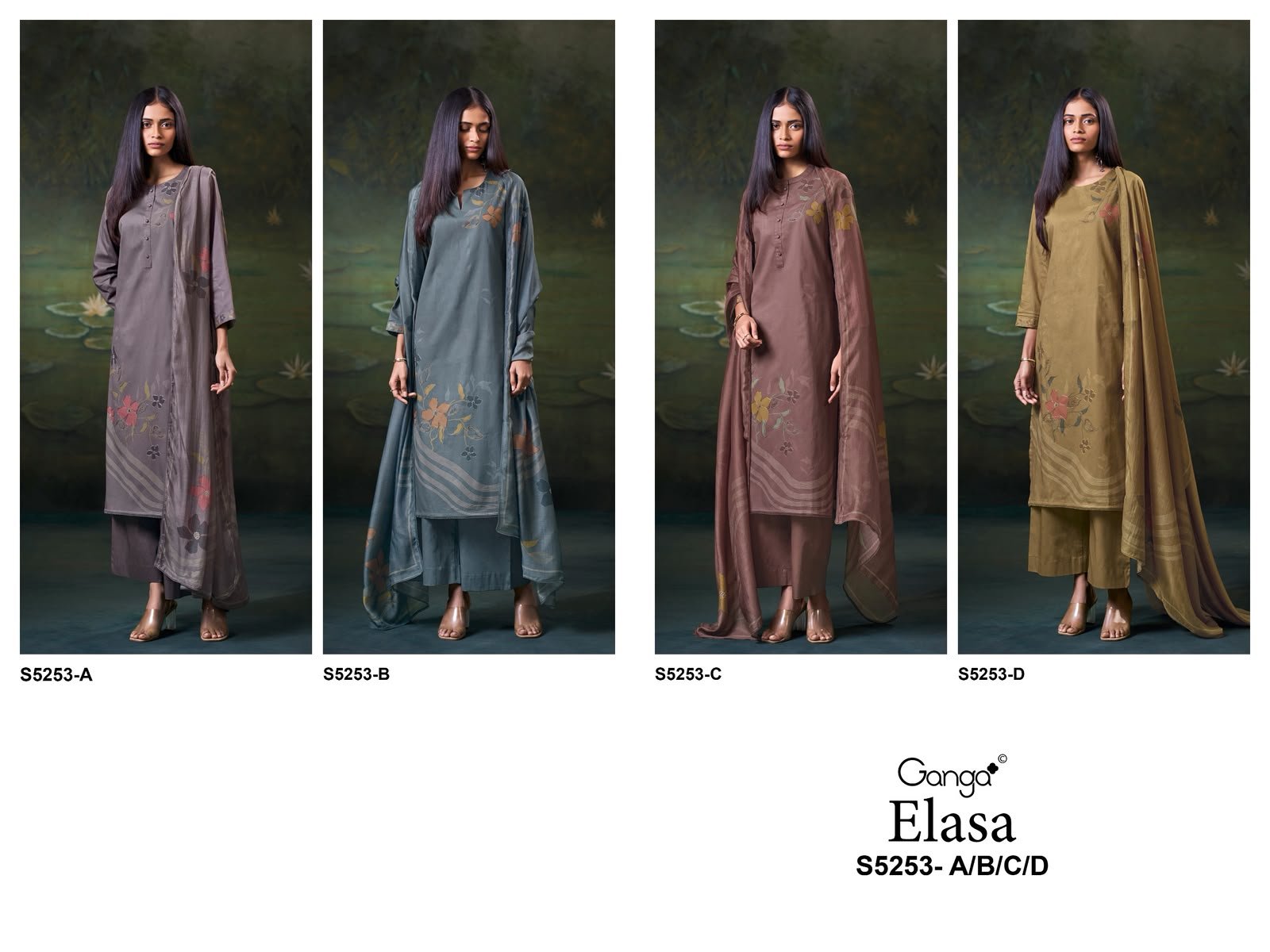 Ganga Elasa 5253 Premium Corduroy Printed Hand Work Suit
