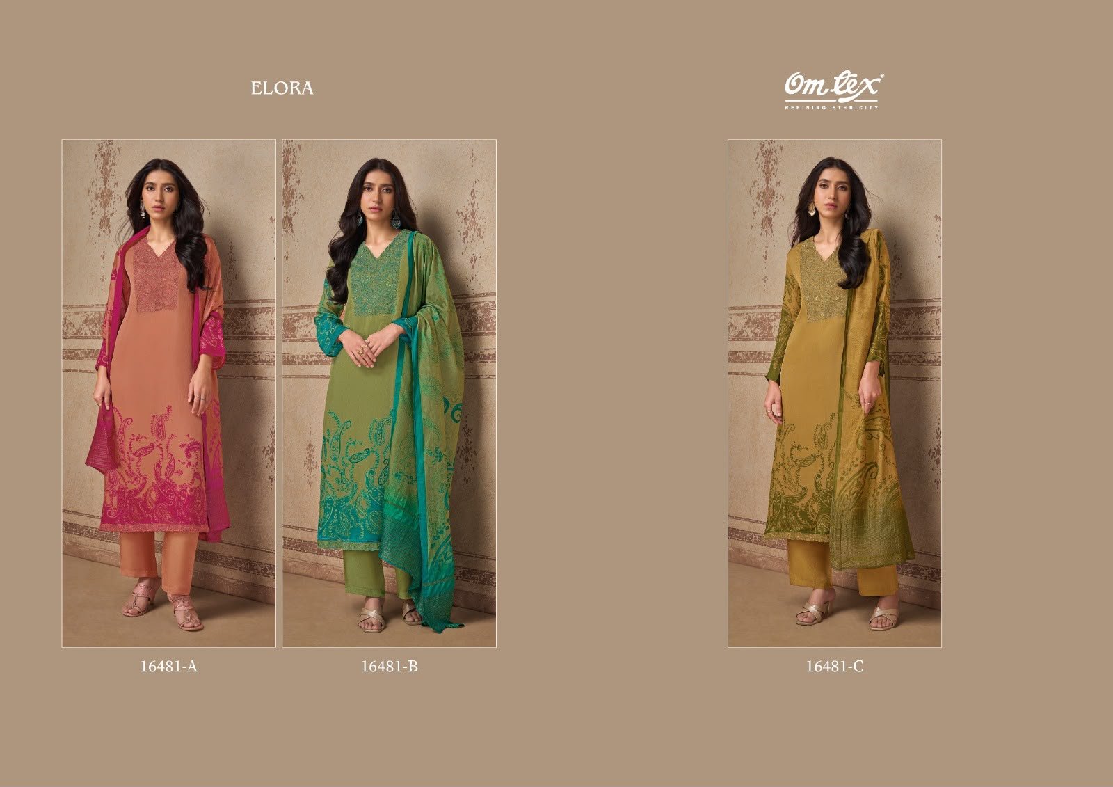 Omtex Elora Premium Organza Twill Digital Print Embroidered Suit