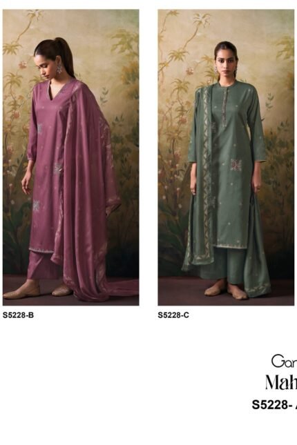 Ganga Maheya 5228 Premium Corduroy Printed Hand Work Suit