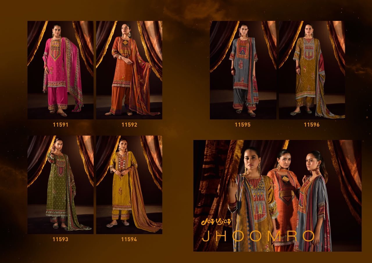 Jay Vijay Jhoomro Bemberg Muslin Silk Slub Lace Suit