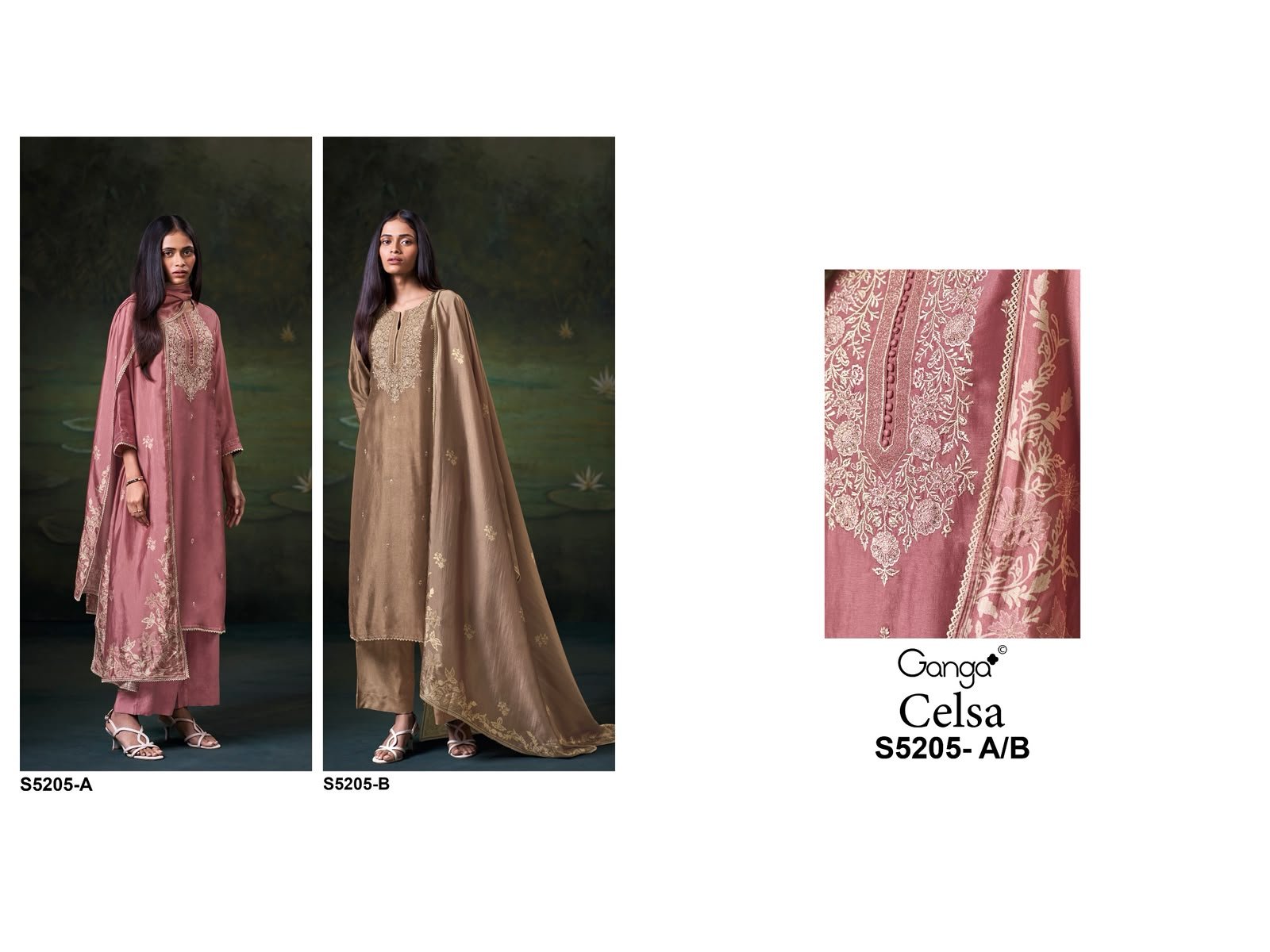 Ganga Celsa 5205 Bemberg Russian Silk Schiffli Lace Suit - 2 Pcs Rate 2465