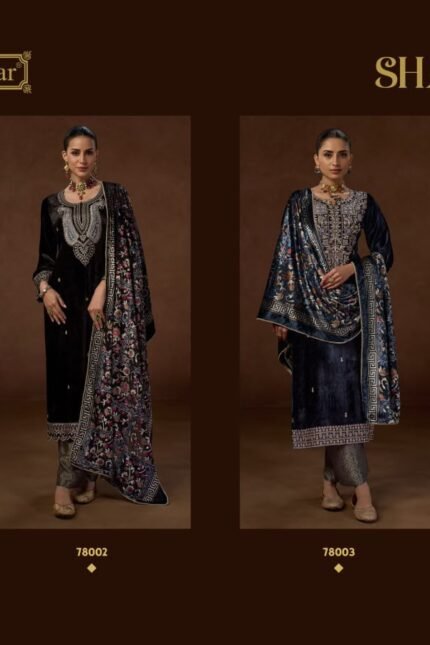 Kesar Shaad Pure Viscose Velvet Embroidery Suit - 4 Pcs Rate 2695
