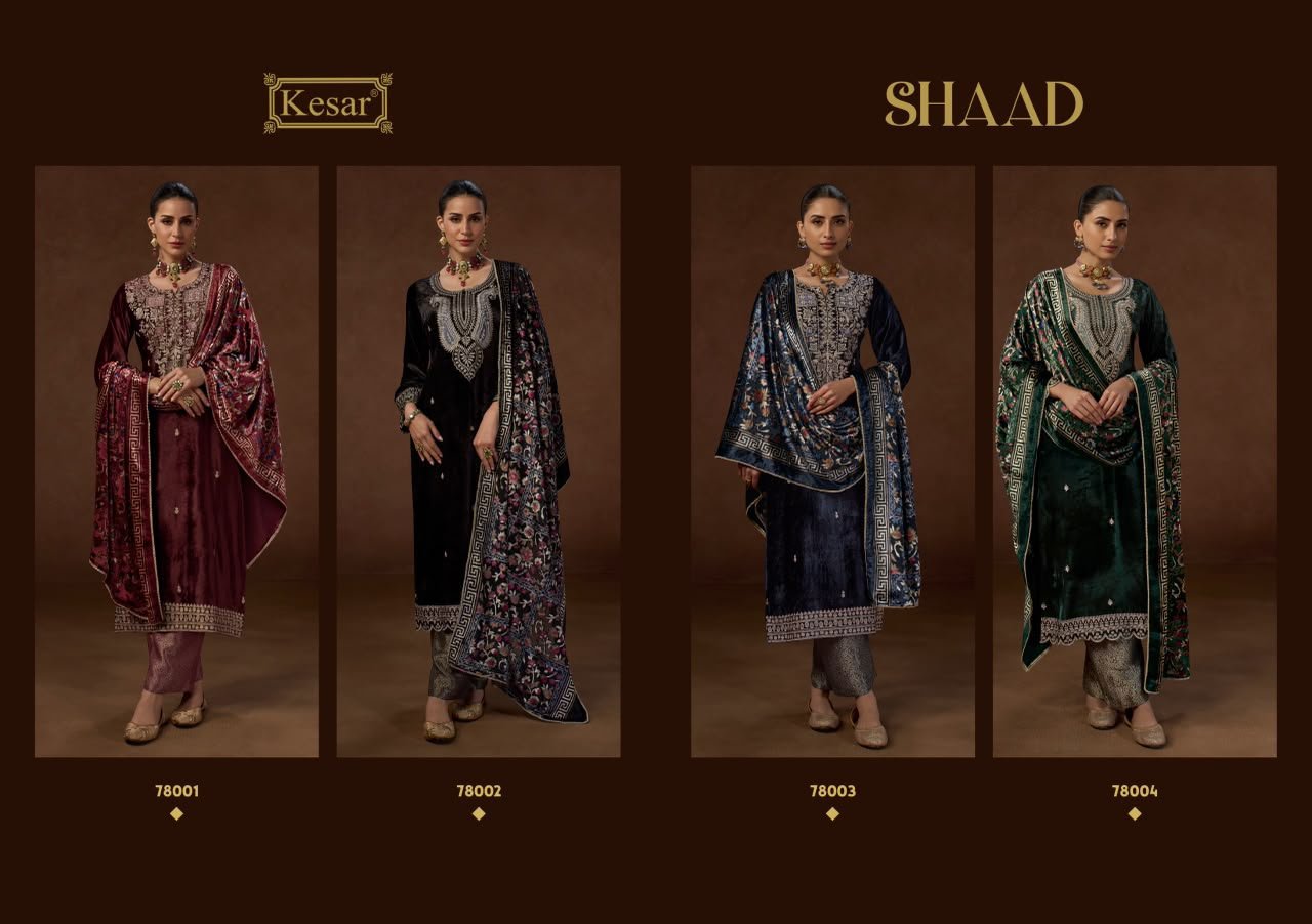 Kesar Shaad Pure Viscose Velvet Embroidery Suit - 4 Pcs Rate 2695