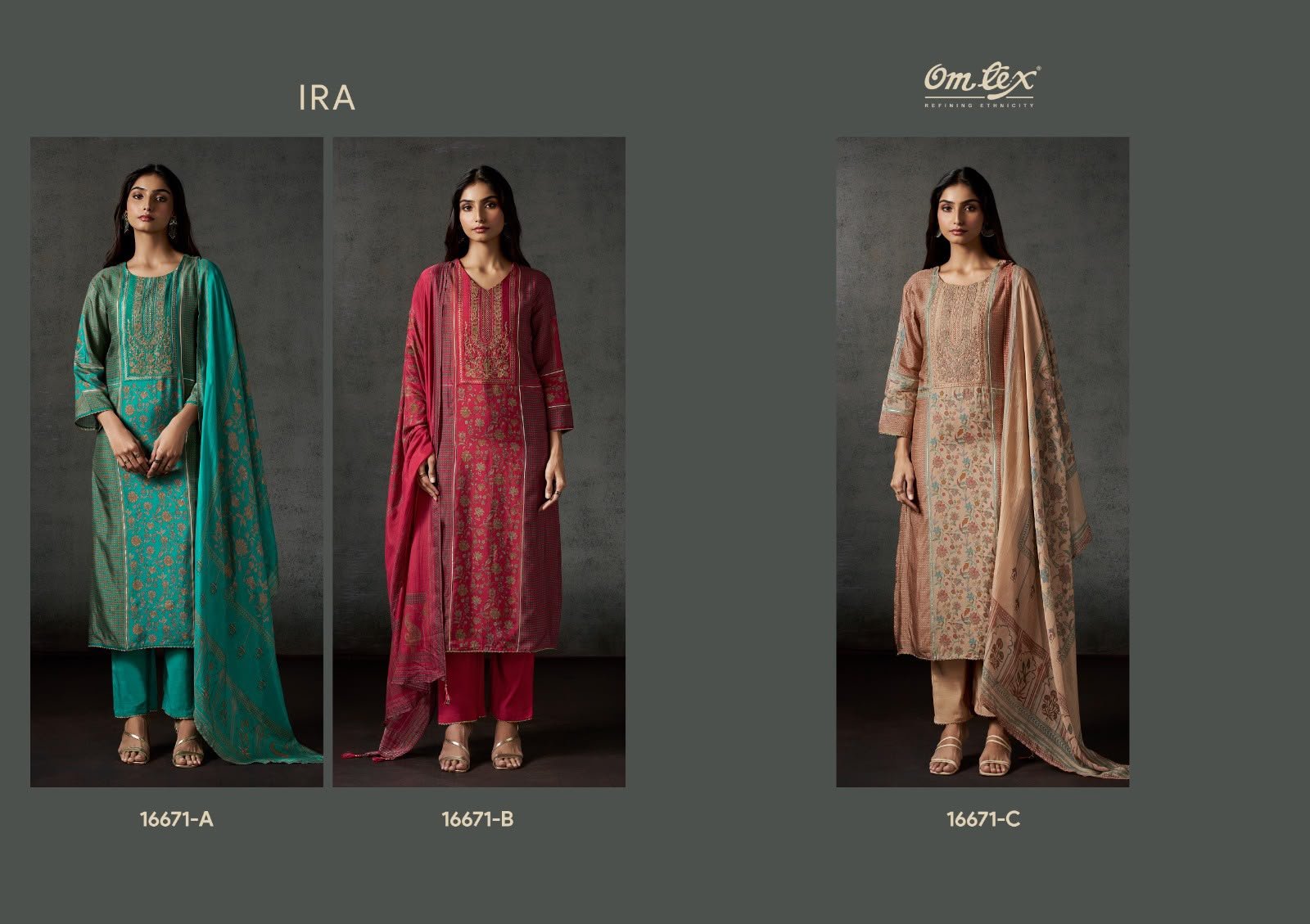 Omtex Ira Russian Silk Digital Print Patch Suit - 3 Pcs Rate 2095