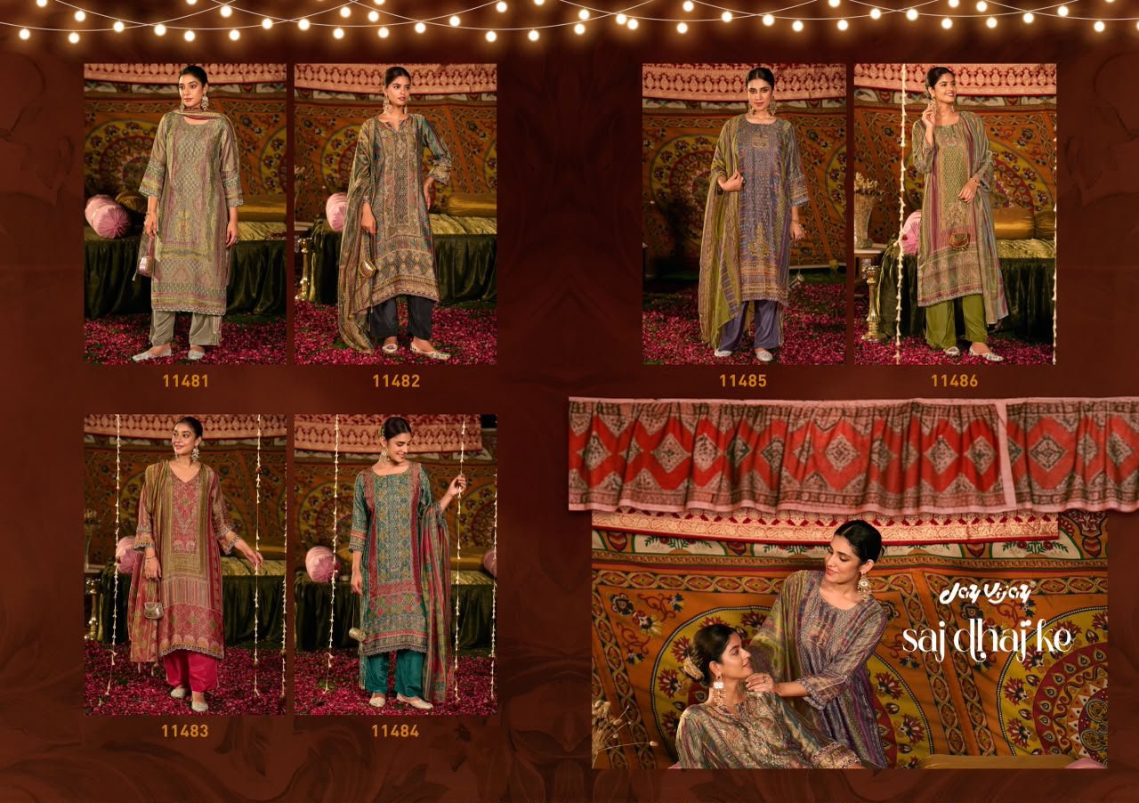 Jay Vijay Saj Dhaj Ke Kanjivaram Jacquard Suit - 6 Pcs Rate 2645