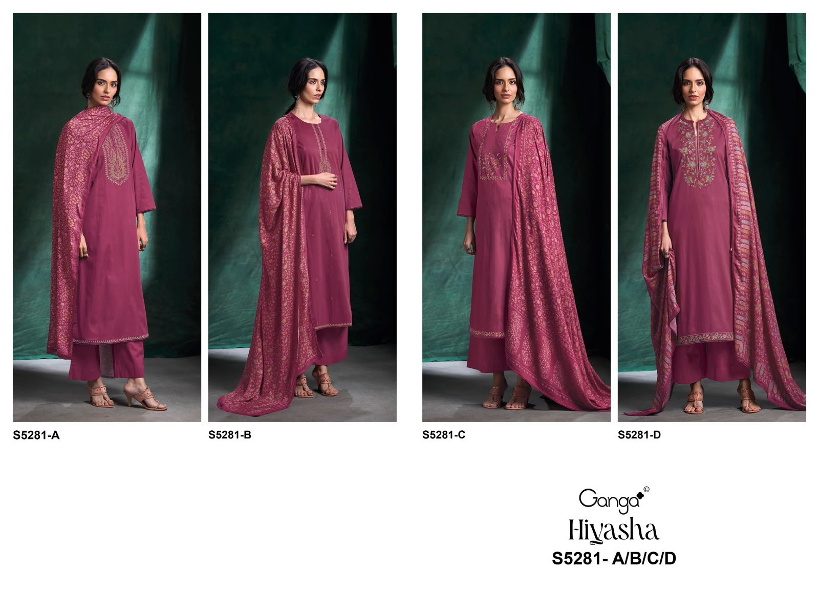 Ganga Hiyasha 5281 Premium Corduroy Schiffli Suit - 4 Pcs Rate 1855