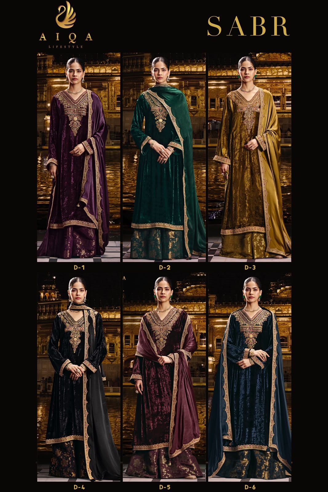 Aiqa Sabr Pure Viscose Velvet Fancy Khatli Work Suit - 6 Pcs Rate 3891