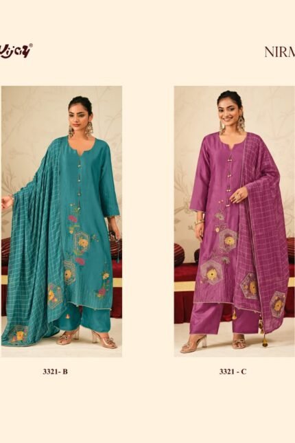 Jay Vijay Nirmita Pure Chiniya Silk Hand Work Suit - 4 Pcs Rate 2115