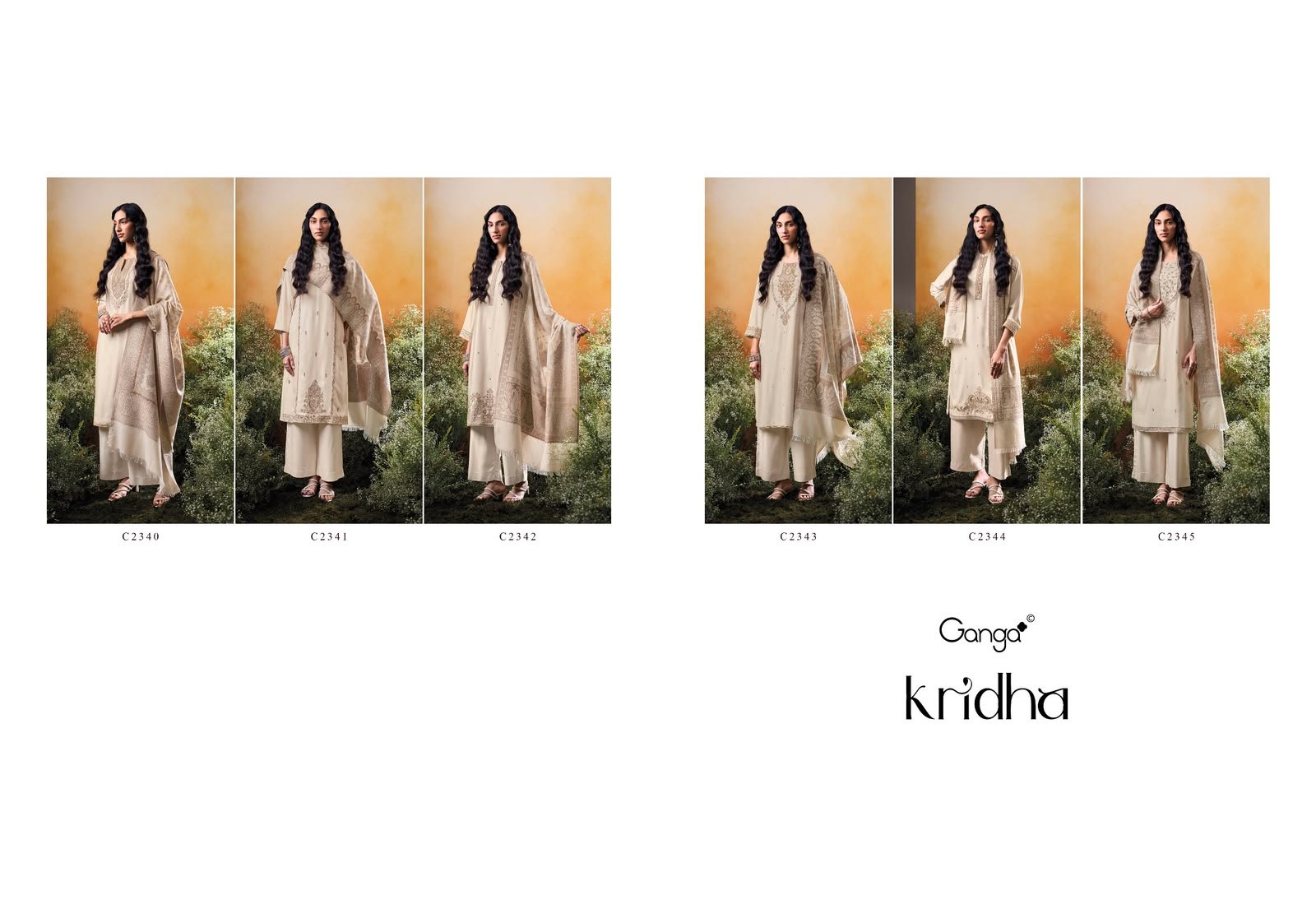 Ganga Kridha 2340-2345 Premium Pure Pashmina Embroidery Suit - 6 Pcs Rate 2150