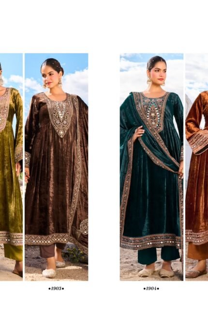 Rupali Fashion Trendz Teri Mohabbat Pure Viscose Velvet Mirror Work Suit - 4 Pcs Rate 3595