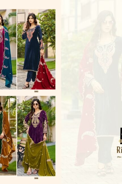 RK Gold Riyasat Premium Crush Velvet Embroidery Velvet Bottom Suit - 6 Pcs Rate 1721