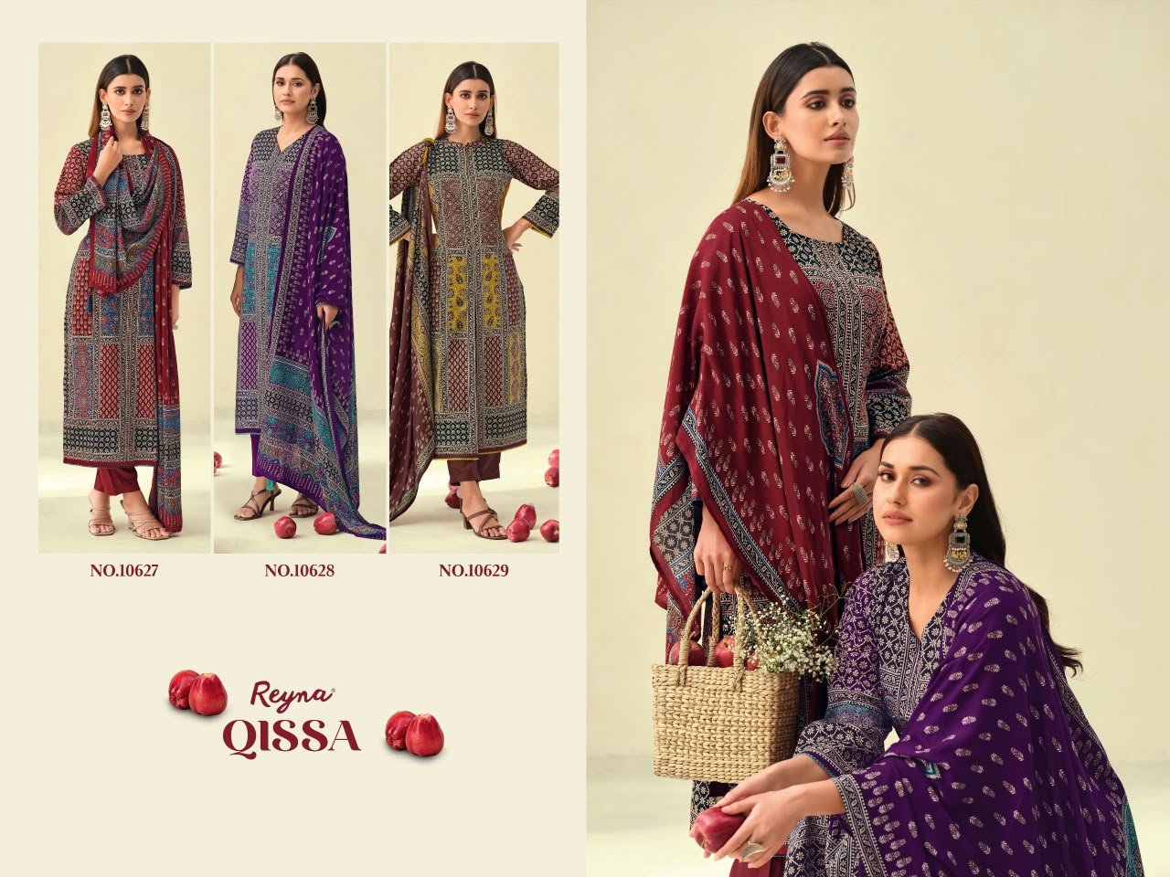 Reyna Qissa Premium Pure Corduroy Digital Print Handwork Lace Suit - 3 Pcs Rate 1795