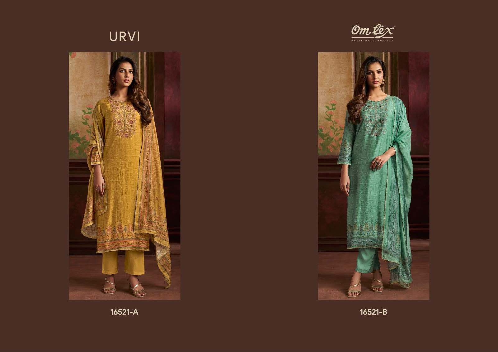 Omtex Urvi Russian Silk Digital Print Embroidery Lace Handwork Suit - 2 Pcs Rate 2095