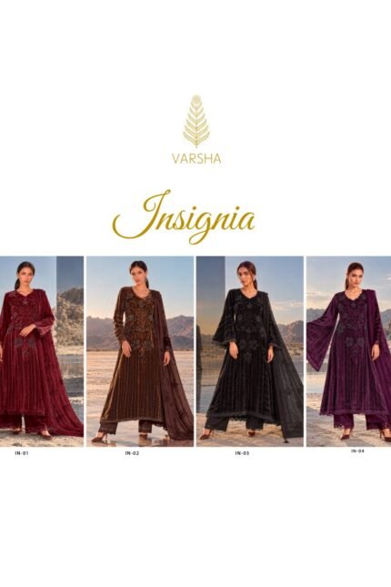 Varsha Insignia Viscose Palachi Pitta Handwork Bead Lace Suit - 4 Pcs Rate 3880