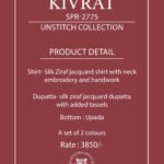 Naariti Kivrat Silk Ziraf Jacquard Neck Embroidery Handwork Suit - 2 Pcs Rate 3850