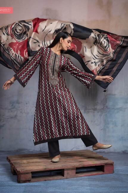 Naariti Aayun Silk Printed Neck Embroidery Handwork Suit - 2 Pcs Rate 2495