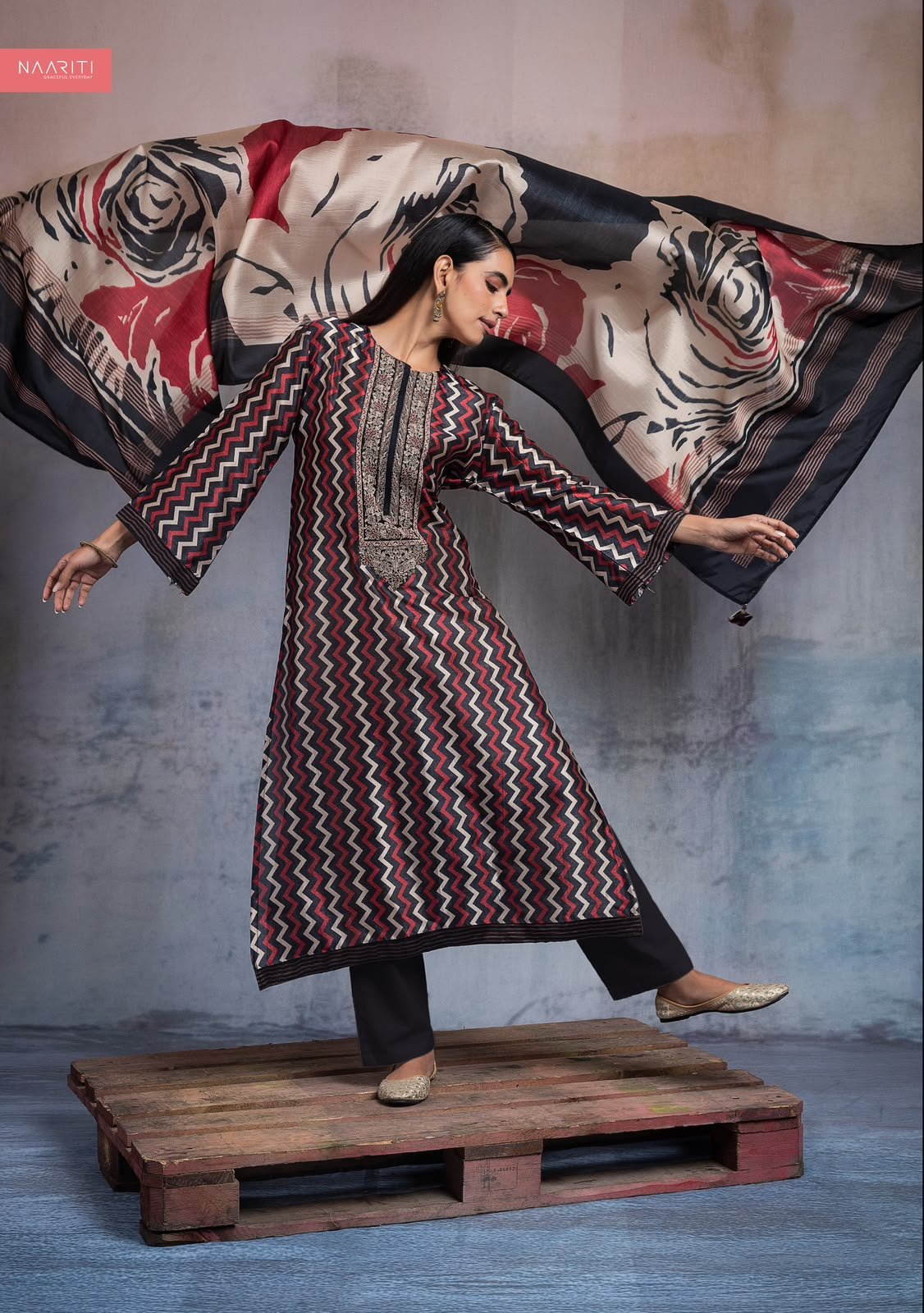 Naariti Aayun Silk Printed Neck Embroidery Handwork Suit - 2 Pcs Rate 2495