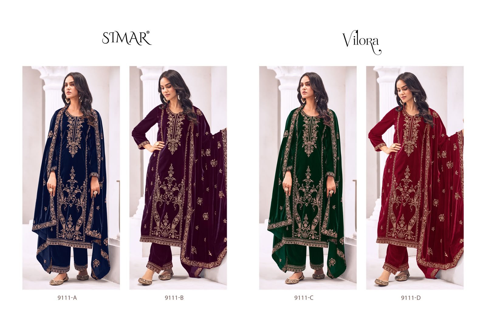 Glossy Simar Vilora Premium Velvet 9000 Heavy Embroidery Suit - 4 Pcs Price 2295