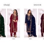 Glossy Simar Sindoor Premium Velvet 9000 Heavy Embroidery Suit - 4 Pcs Price 2295