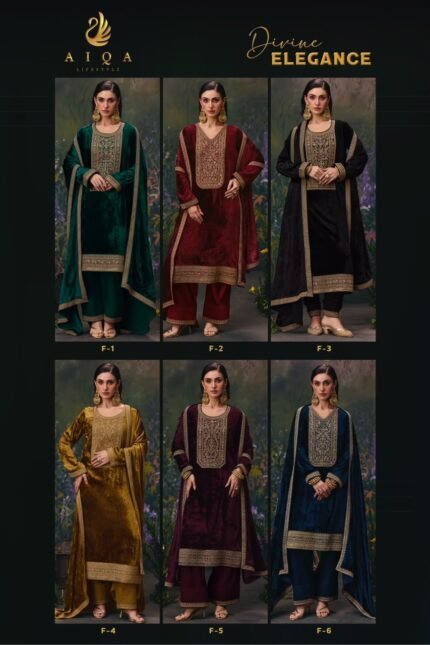 Aiqa Elegance Velvett Collection Viscose Velvet Heavy Khatli Work Suit - 6 Pcs Rate 3671