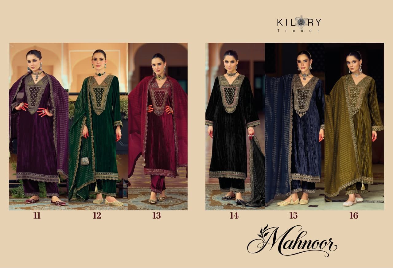 Kilory Trends Mahnoor Pure Valvet Crush Embroidery Daman Sleeve Suit - 6 Pcs Rate 2695