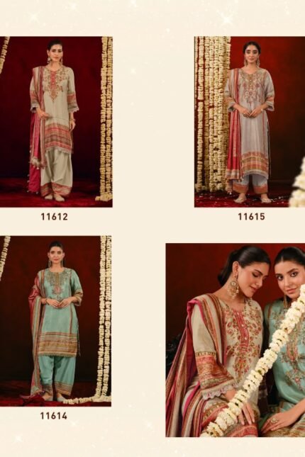Jay Vijay Gajrare Pure Silk Brocade Jacquard Digital Handwork Suit - 6 Pcs Rate 3250