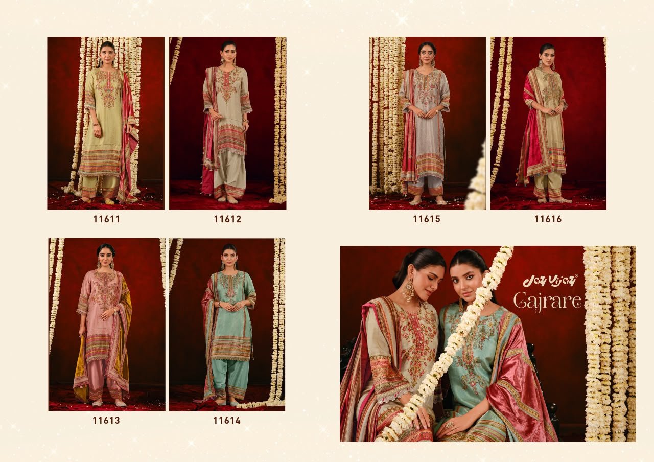 Jay Vijay Gajrare Pure Silk Brocade Jacquard Digital Handwork Suit - 6 Pcs Rate 3250
