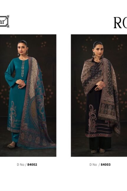 Kesar Rooh Pure Viscose Pashmina Twill Designer Embroidery Suit - 4 Pcs Rate 1750