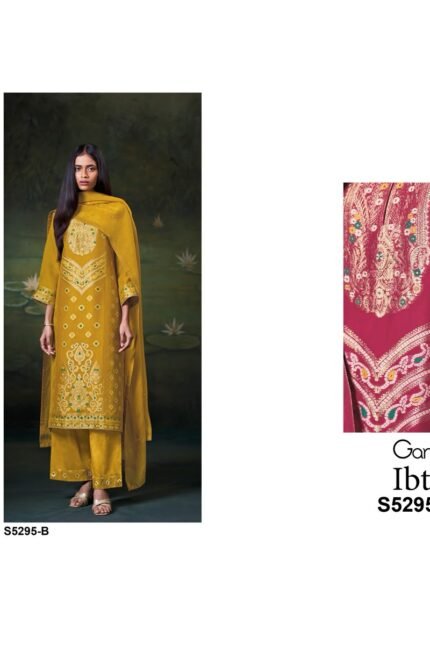 Ganga Ibtisa 5295 Premium Viscose Silk Jacquard Handwork Swarovski Suit - 2 Pcs Rate 2440