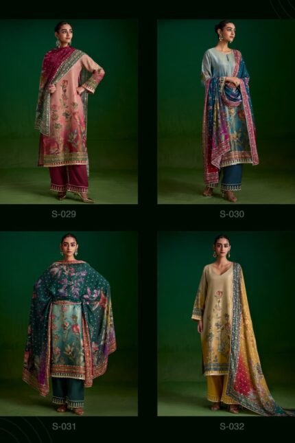 Kimora Sufi Pure Zari Silk Digital Print Handwork Pitta Embroidery Suit - 4 Pcs Rate 2250