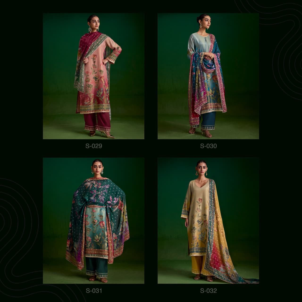 Kimora Sufi Pure Zari Silk Digital Print Handwork Pitta Embroidery Suit - 4 Pcs Rate 2250