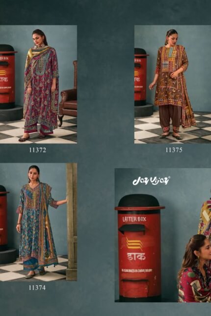 Jay Vijay Purani Dak Premium Pashmina Digital Print Applique Border Patch Work Suit - 6 Pcs Rate 1950