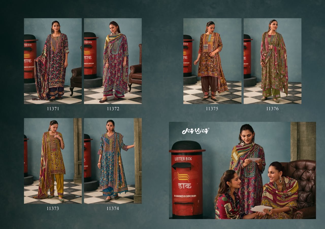 Jay Vijay Purani Dak Premium Pashmina Digital Print Applique Border Patch Work Suit - 6 Pcs Rate 1950
